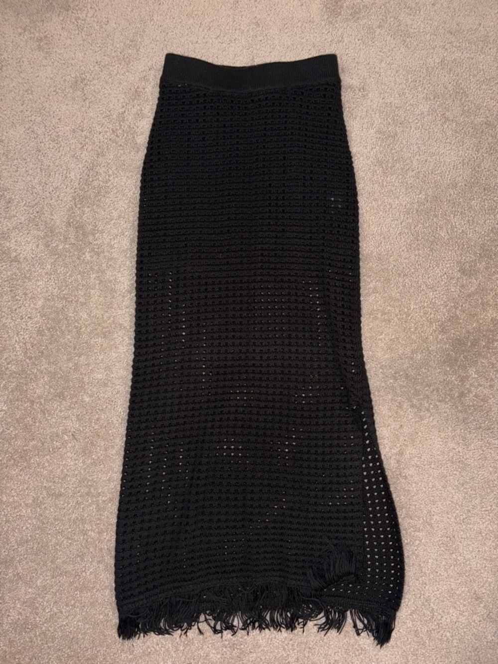 Black Crochet Fringe Maxi Skirt